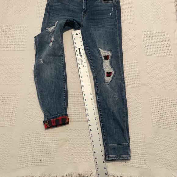 Judy Blue Los Angeles 11/30 skinny fit distressed buffalo plaid jean J2 7072 - Picture 3 of 14